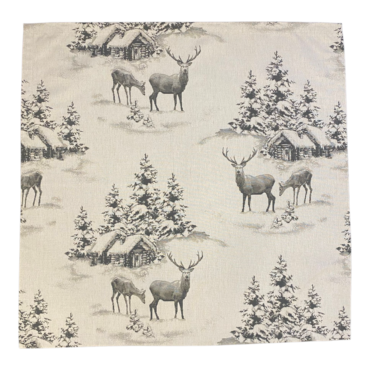 Decke Dezember mit Hirsch und Winterlandschaft – 85x85 cm | Winterdecke   von Wimpelberg