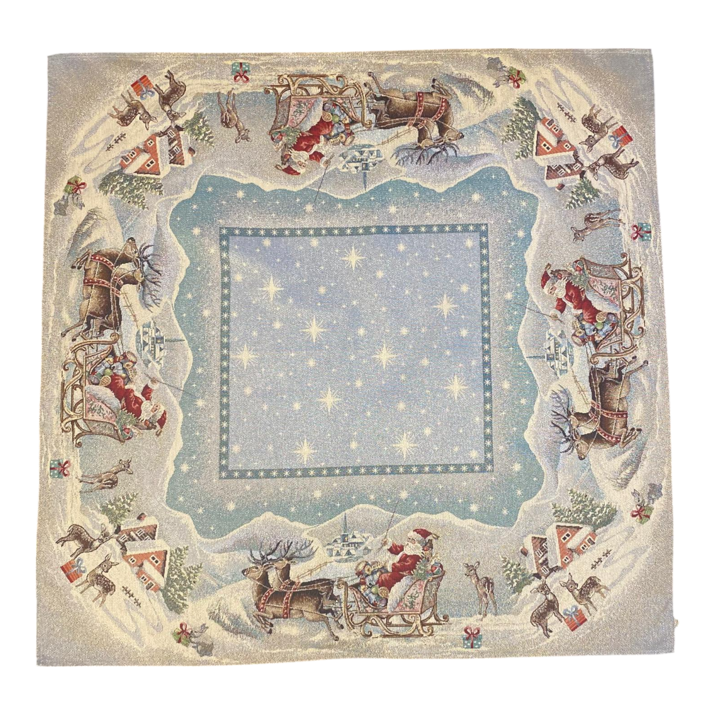 Winterdecke "Bescherung" mit Weihnachtsmann und Schlitten – 100x100cm   von Wimpelberg