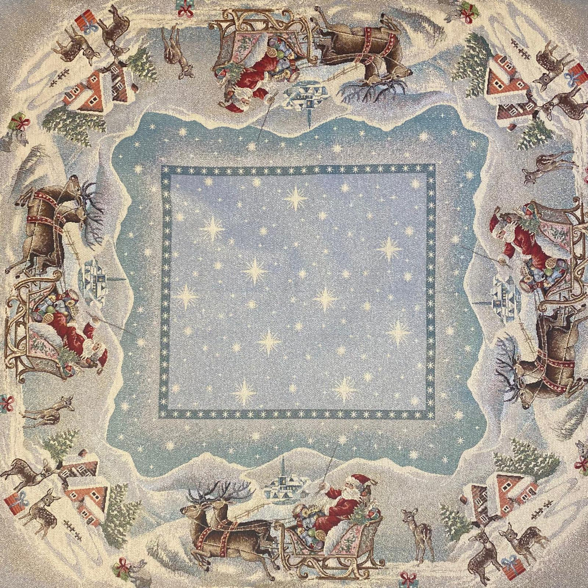 Winterdecke "Bescherung" mit Weihnachtsmann und Schlitten – 100x100cm   von Wimpelberg